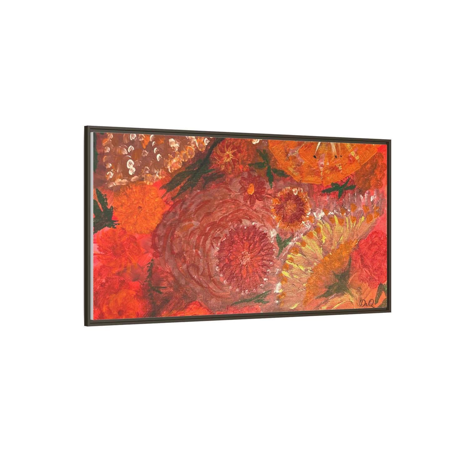 "Floral Burst" Abstract Red Floral Matte Canvas Framed Wall Art