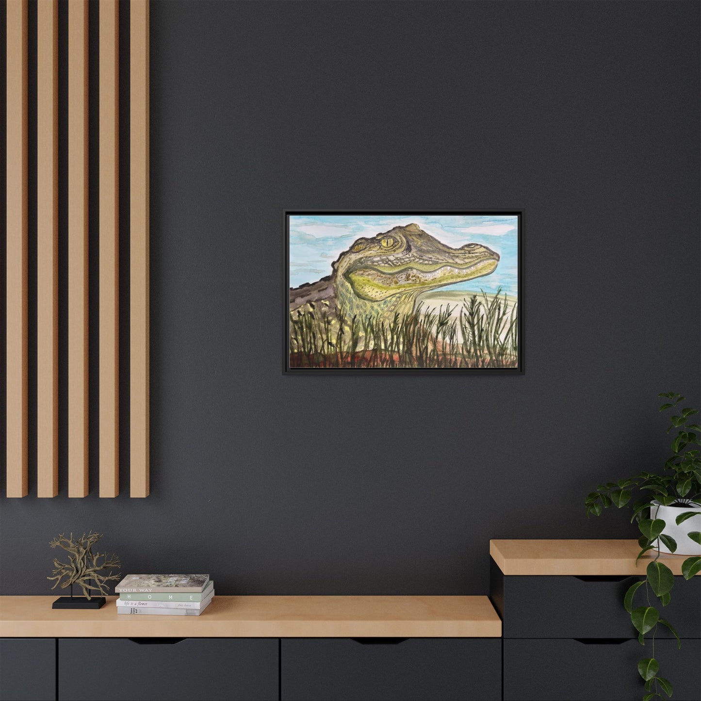 Texas Gator "Big Padre" Alligator Wall Art — Framed Matte Canvas Print