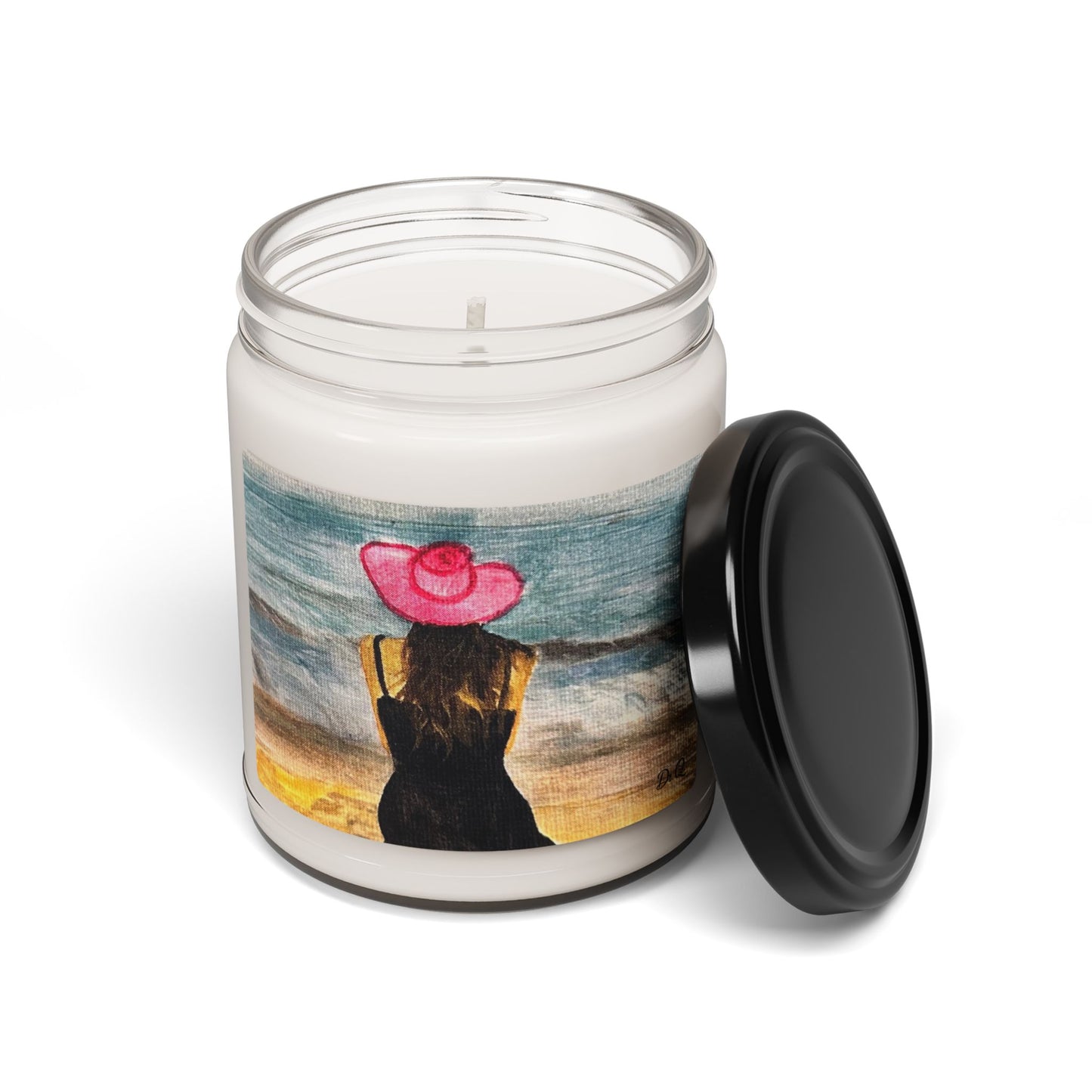 "For Shore" Soy Candle — Seaside Pink Floppy Hat Girl | 9oz Scented Beach Candle