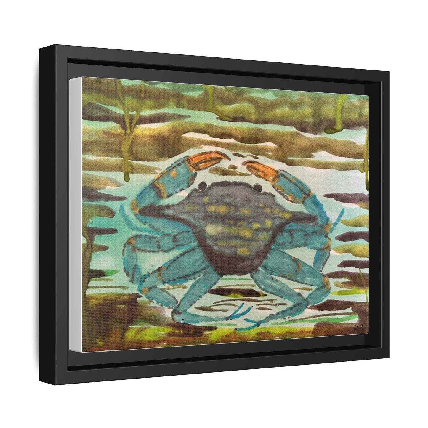 Blue Crab Coastal Art Print — Matte Framed Canvas