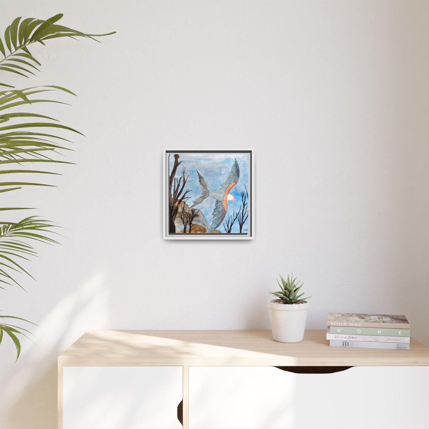 Framed Matte Canvas Wall Art — Soaring Seagull Coastal Print