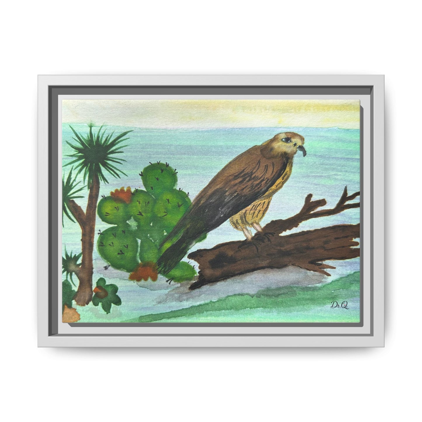 Framed Desert Hawk Matte Canvas Art — Watercolor Bird Wall Decor