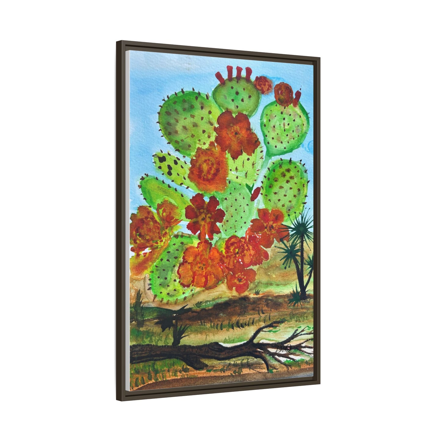 Prickly Pear Cactus Framed Canvas Print — Vertical Botanical Wall Art