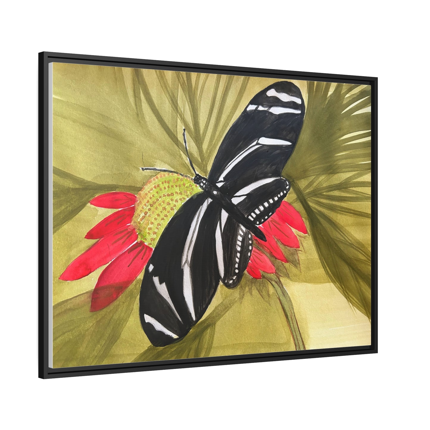 Butterfly Watercolor Print Matte Canvas, Black Frame