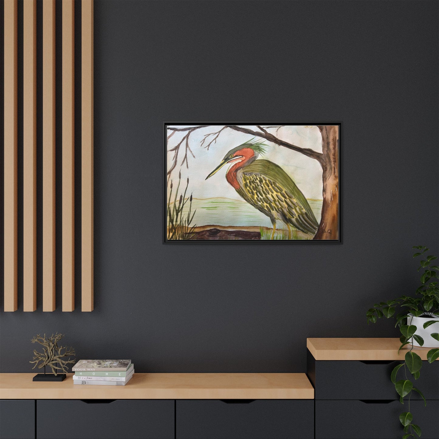 Green Heron Wetlands Print on Canvas