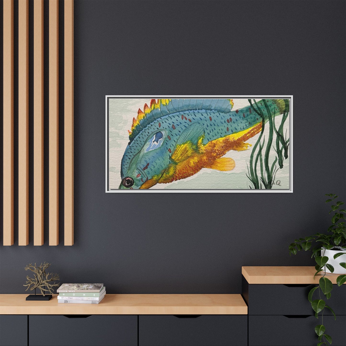Texas Spotted Sunfish Watercolor Wall Art - Framed Matte Canvas