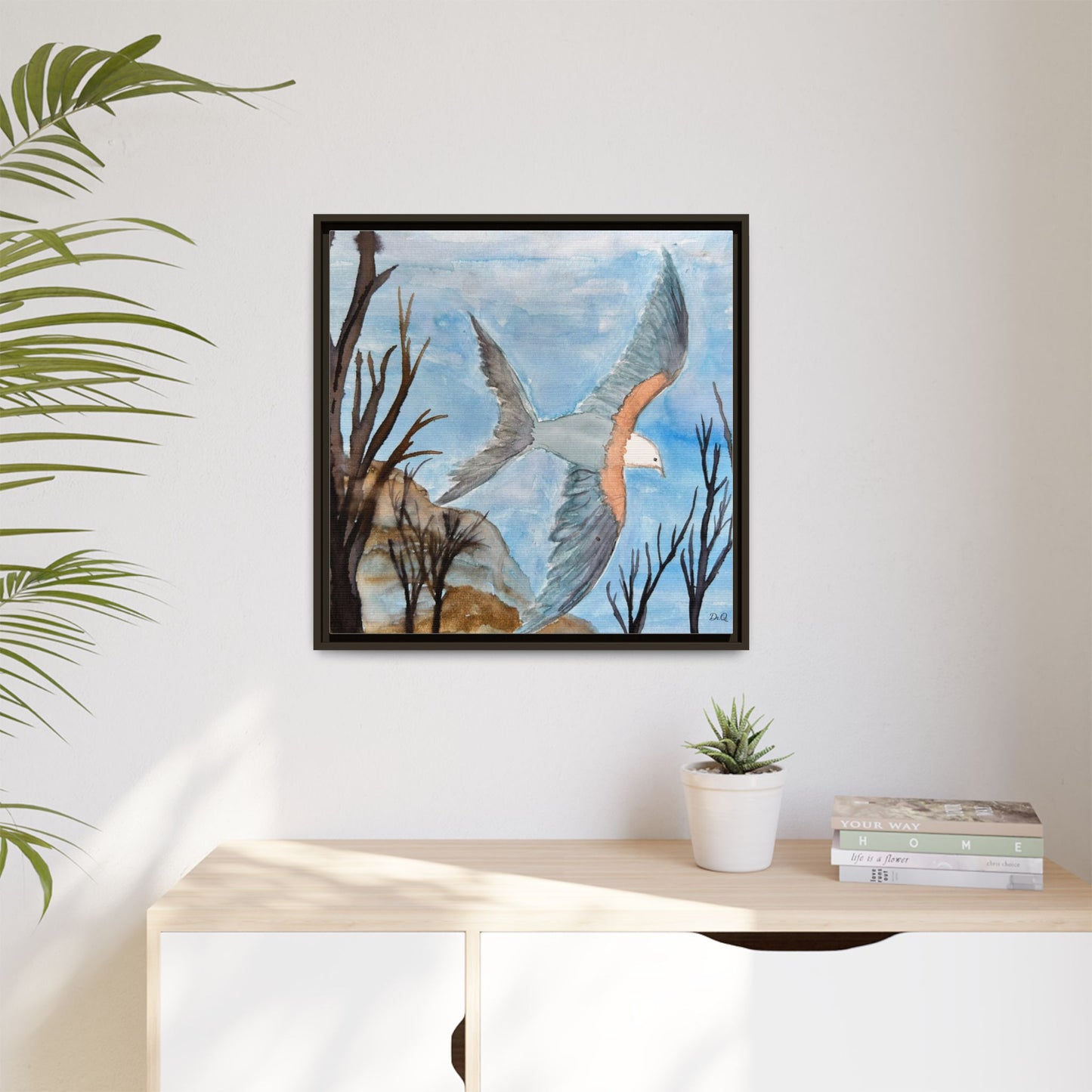 Framed Matte Canvas Wall Art — Soaring Seagull Coastal Print