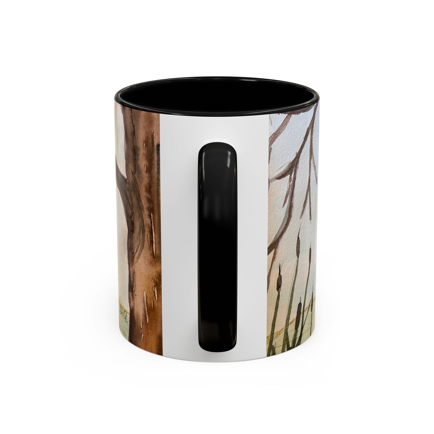 Green Heron Watercolor Accent Coffee Mug — Nature Bird Watercolor (11/15oz)