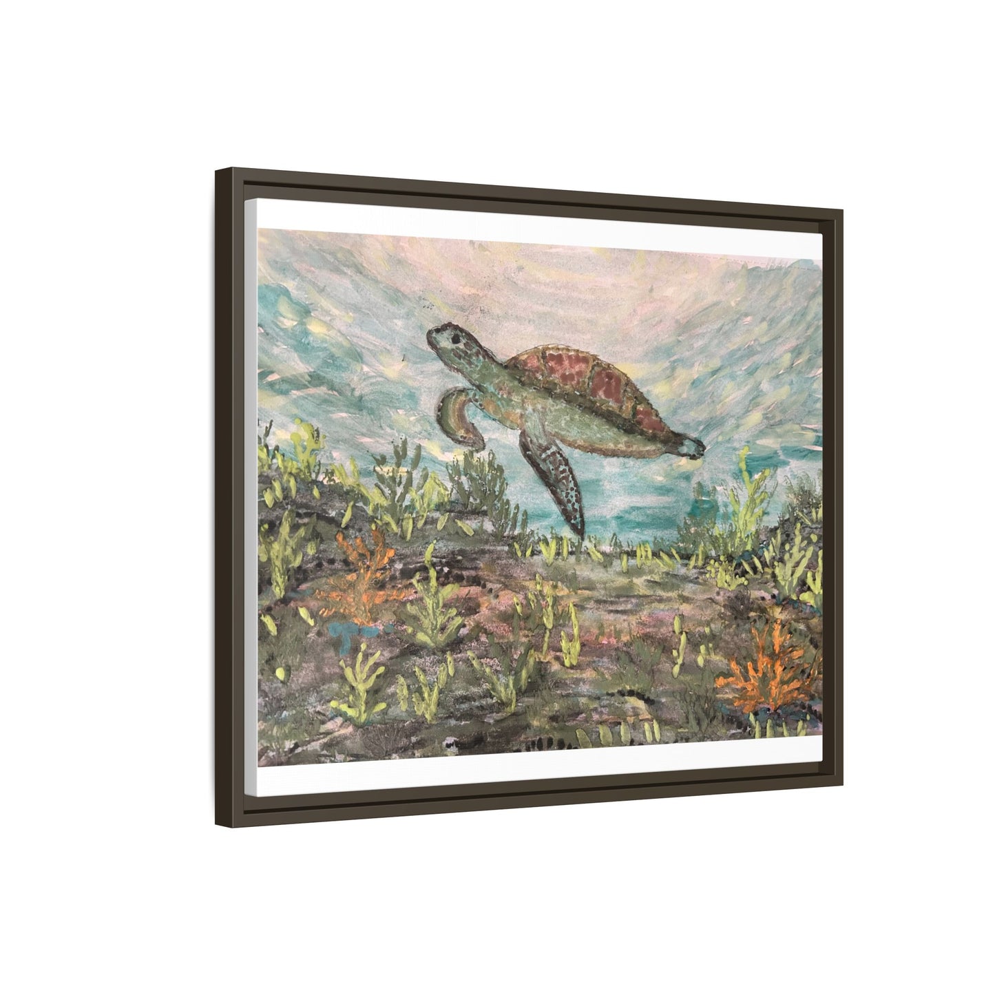 Sea Turtle Matte Canvas, Framed (Multi-color)