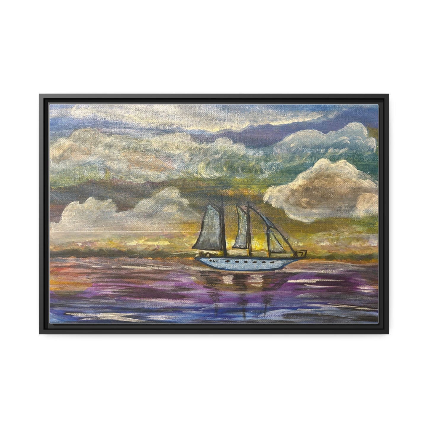 Dark Storm Sailboat Matte Canvas, Black Frame