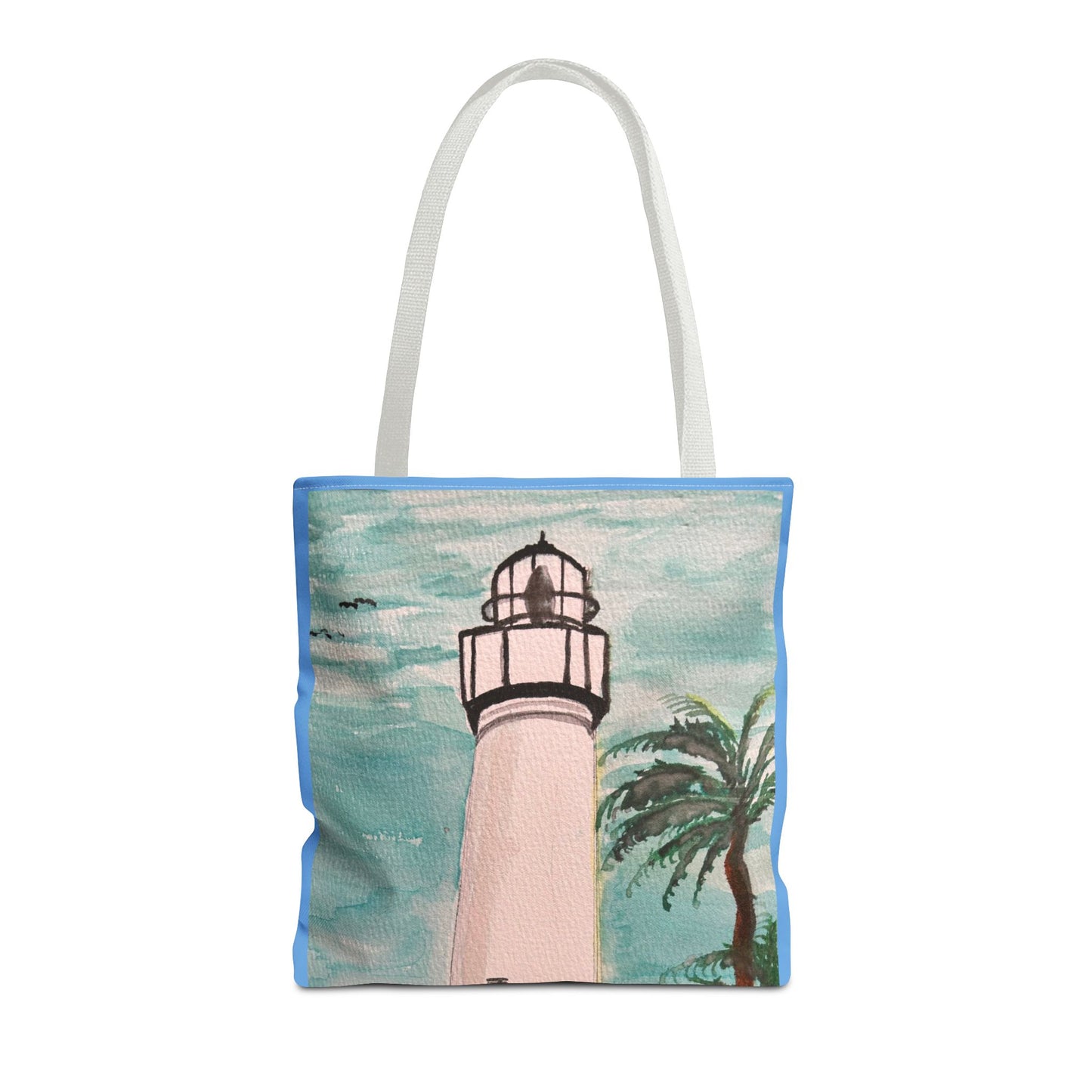 Coastal Lighthouse Tote Bag — Beachy Palm Print All-Over-Print Tote