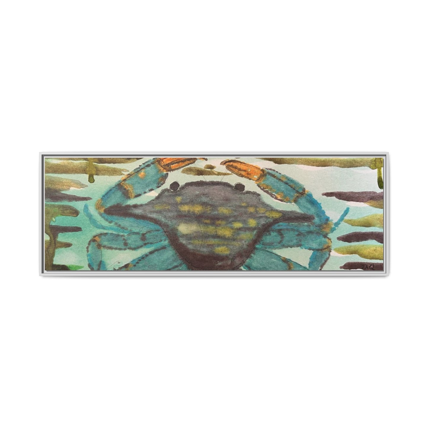 Blue Crab Coastal Art Print — Matte Framed Canvas
