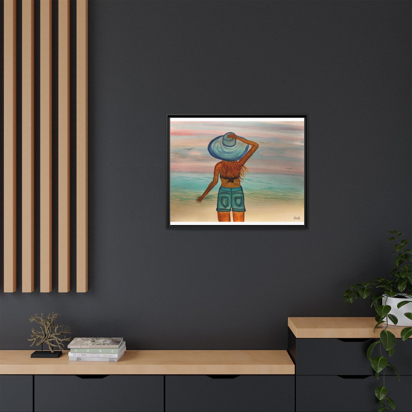 " My Sweet Girl" at the Beach Vibes Framed Canvas Art - Summer Sunset Decor