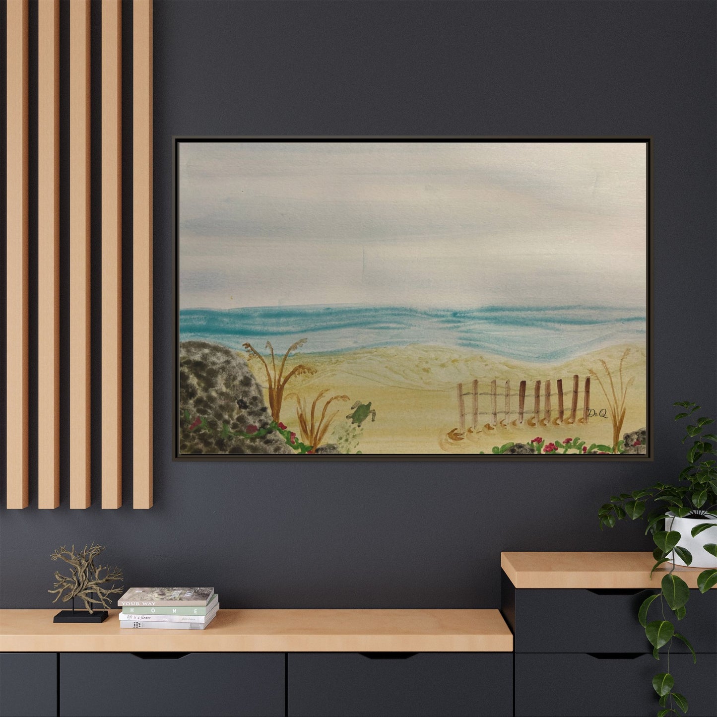 Coastal Beach Scene Matte Canvas Print (Framed)