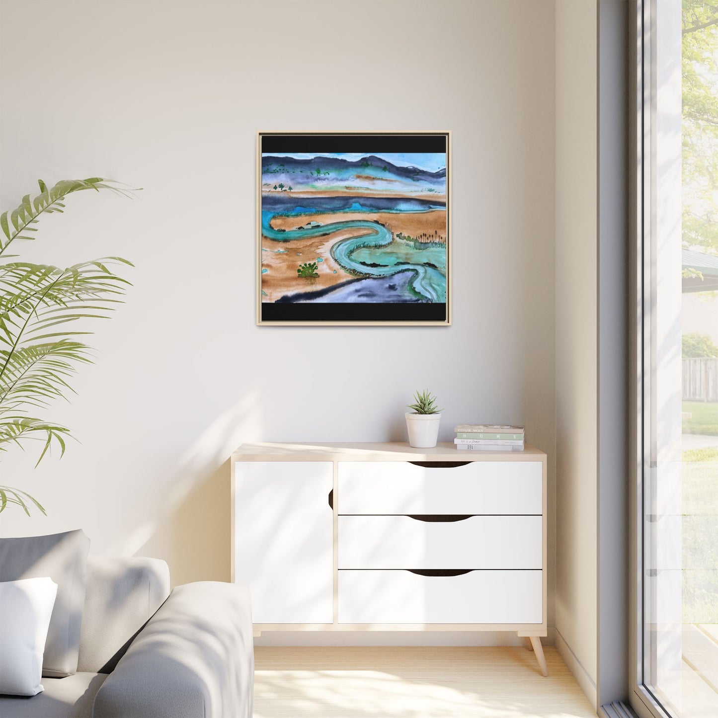 Winding River by Dr. Q - Framed Matte Canvas Watercolor Wall Art