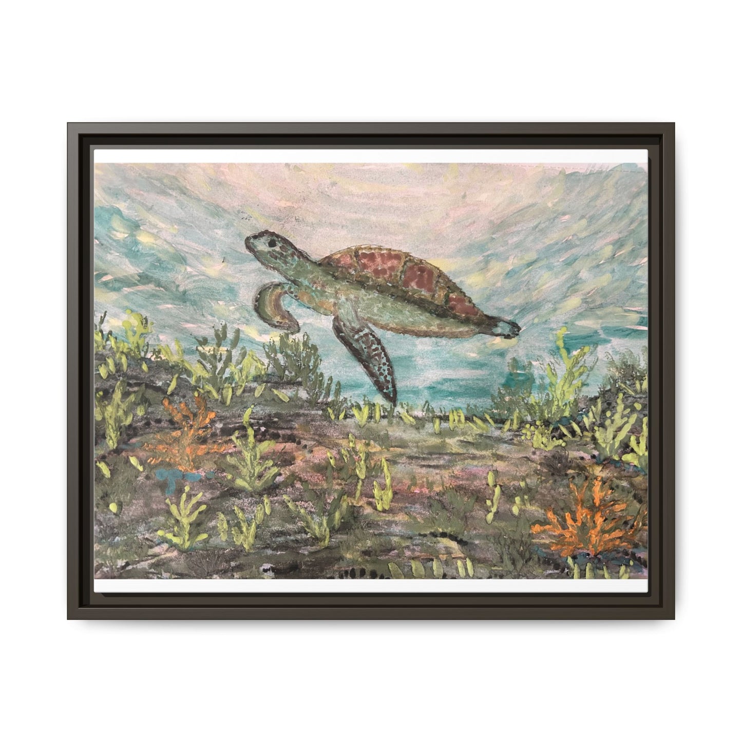 Sea Turtle Matte Canvas, Framed (Multi-color)