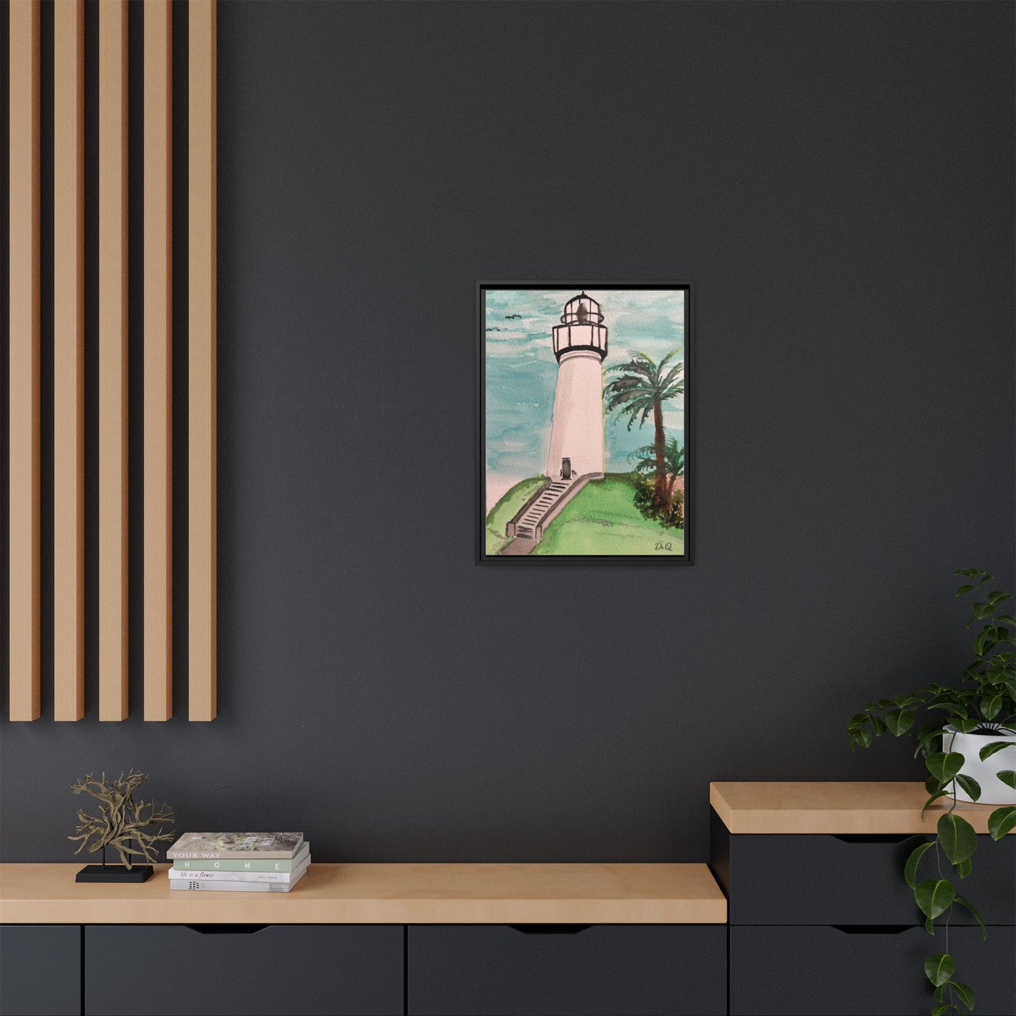 Lighthouse Palm Matte Framed Canvas Print