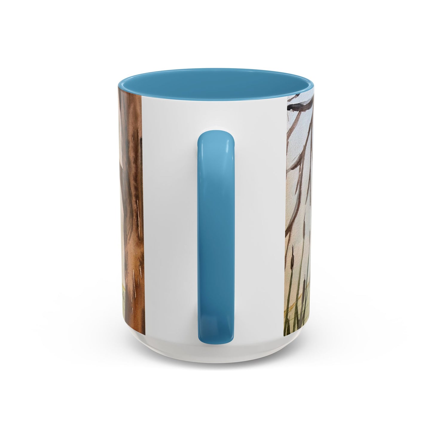 Green Heron Watercolor Accent Coffee Mug — Nature Bird Watercolor (11/15oz)