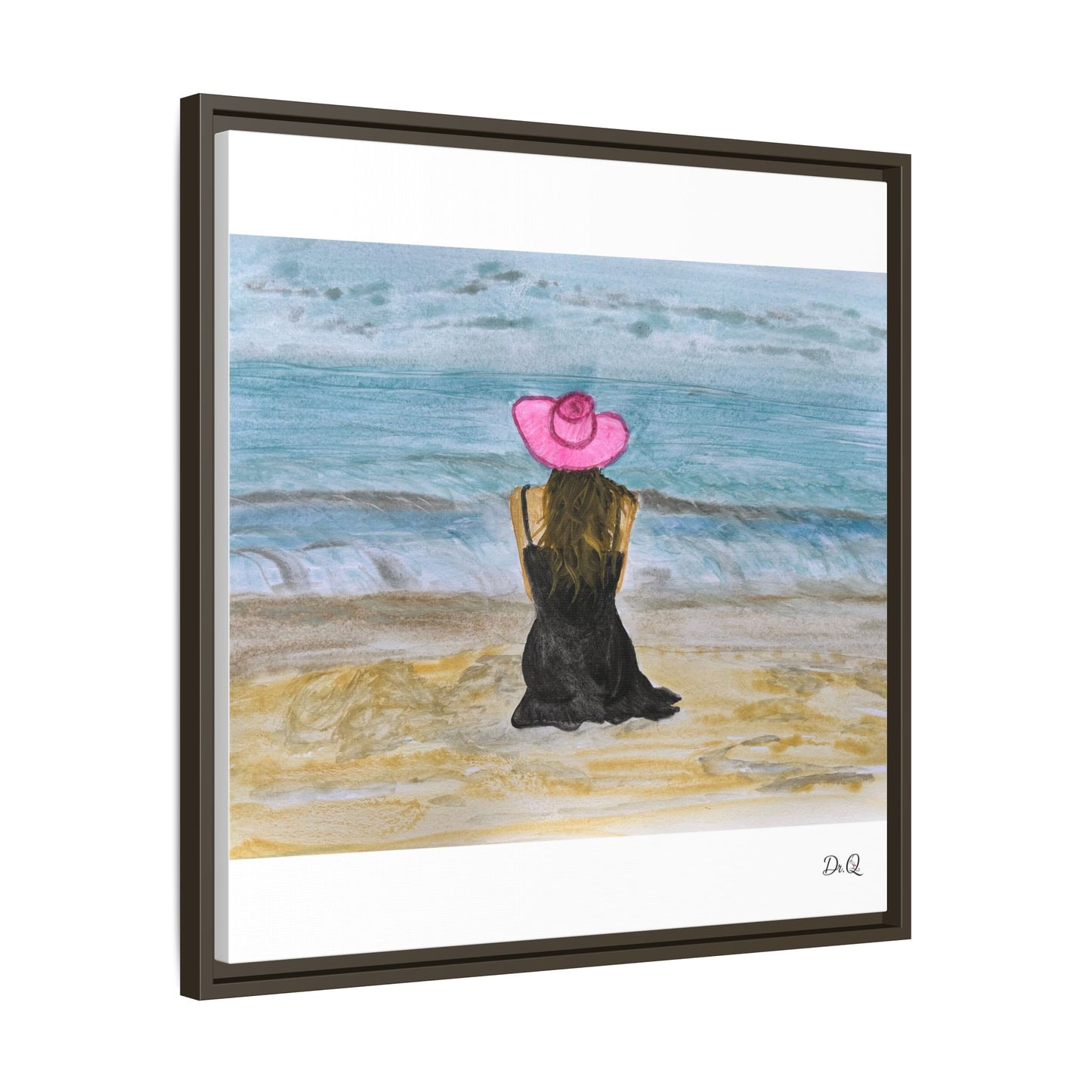 "For Shore" Beachside Lady Pink Floppy Hat - Seascape Wall Art