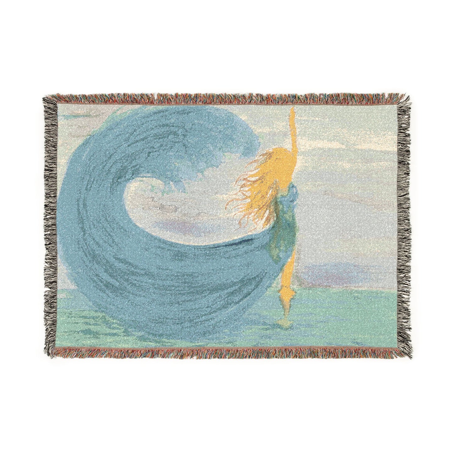 Rising from the Waves Girl Watercolor Print - Woven Blanket
