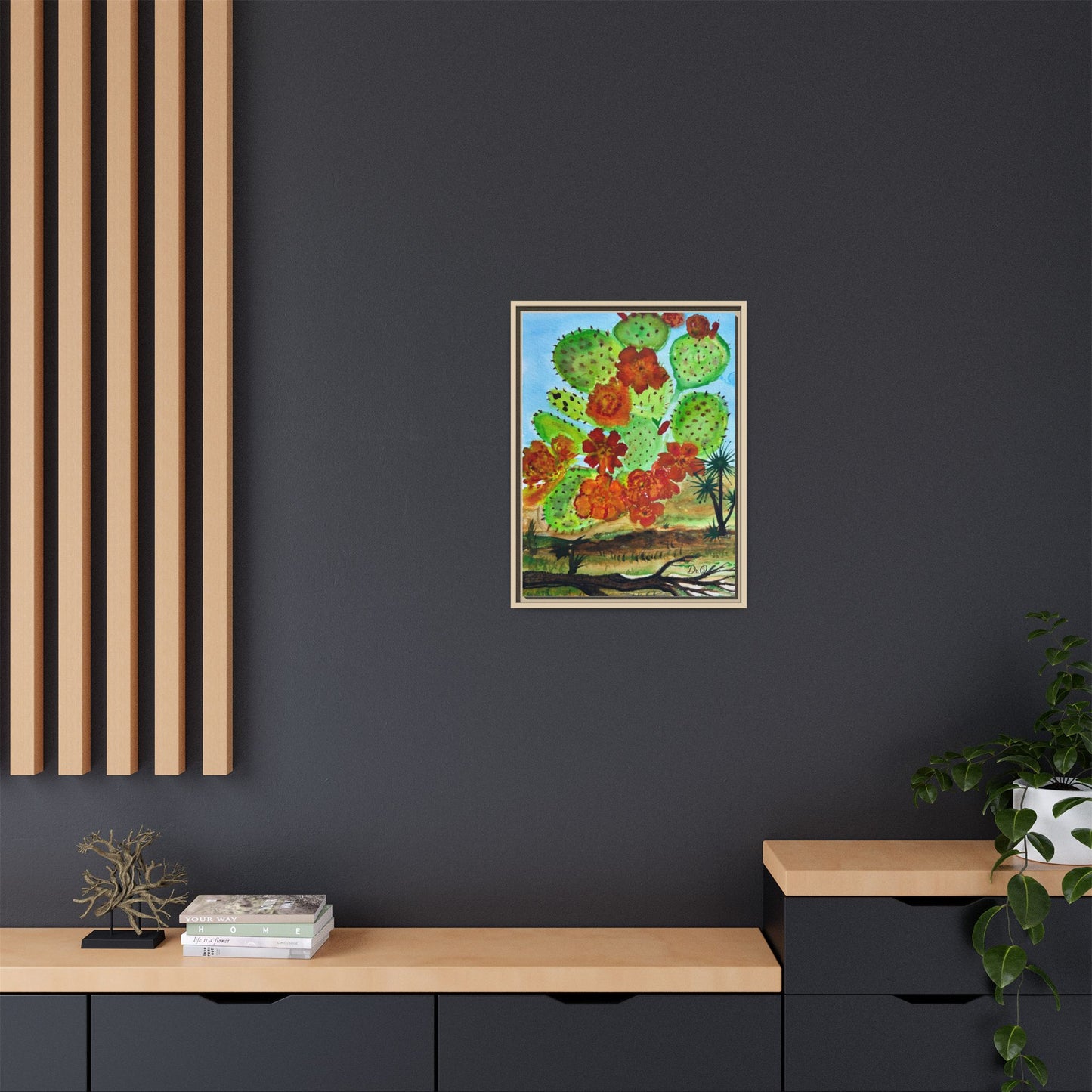 Prickly Pear Cactus Framed Canvas Print — Vertical Botanical Wall Art