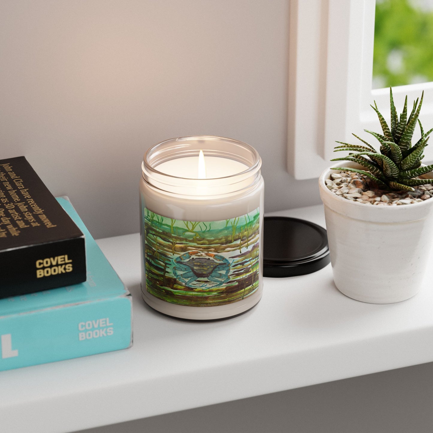 Sea Glass Blue Crab Soy Candle — 9oz Coastal Scented Jar