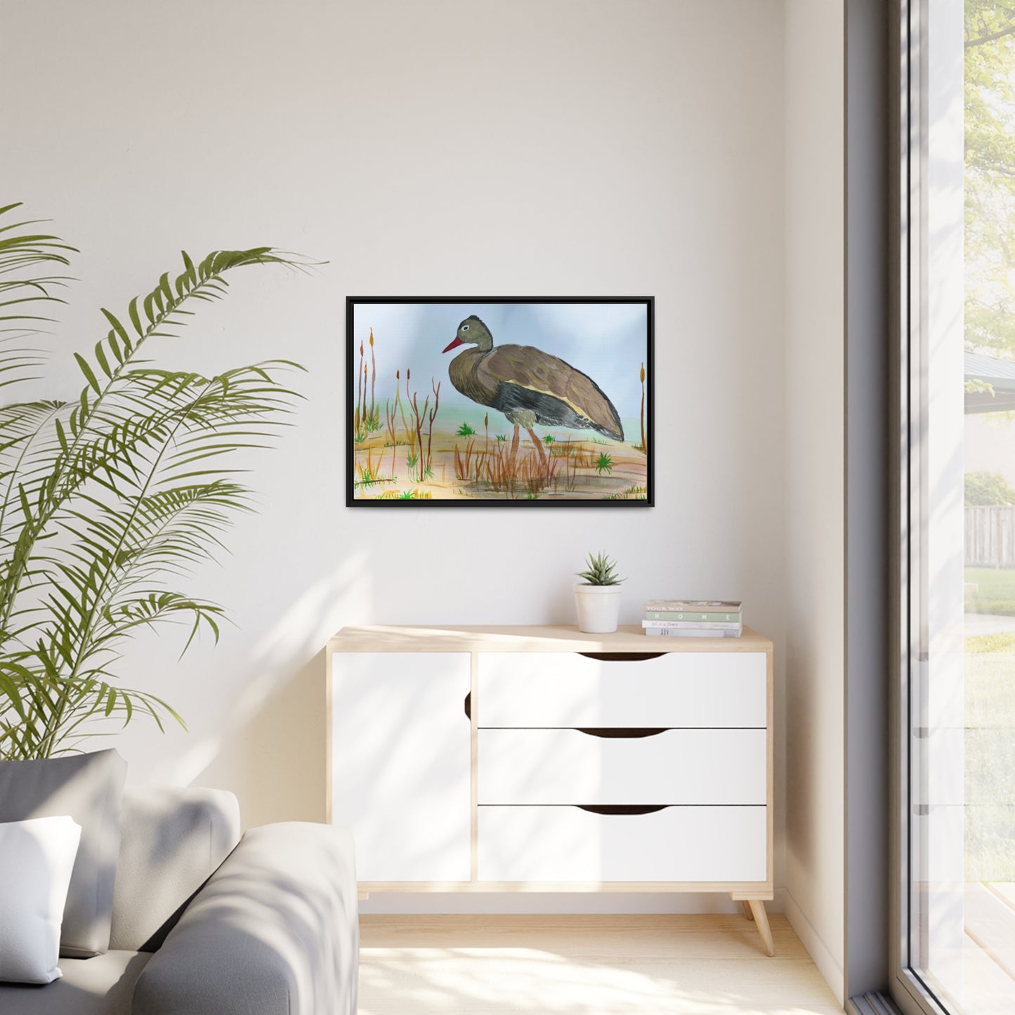 Black Bellied Whistling Duck Matte Canvas, Black Frame