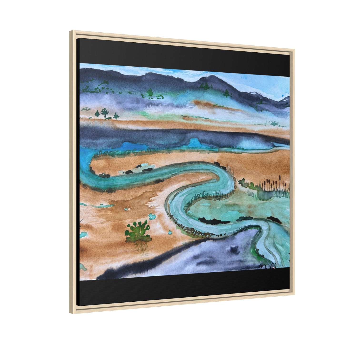 Winding River by Dr. Q - Framed Matte Canvas Watercolor Wall Art