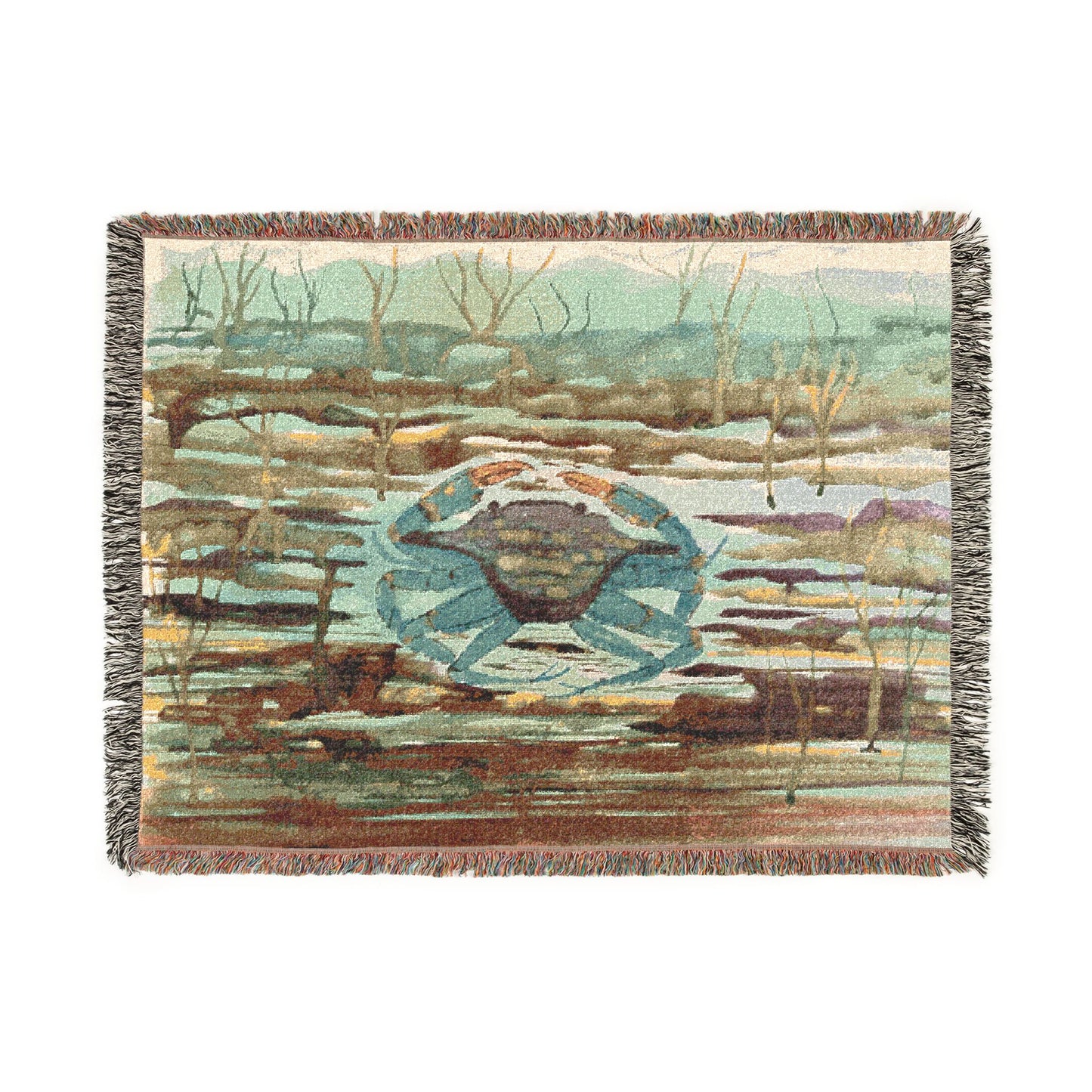 Blue Crab Coastal Woven Blanket – Nautical Beach Throw for Ocean Lovers