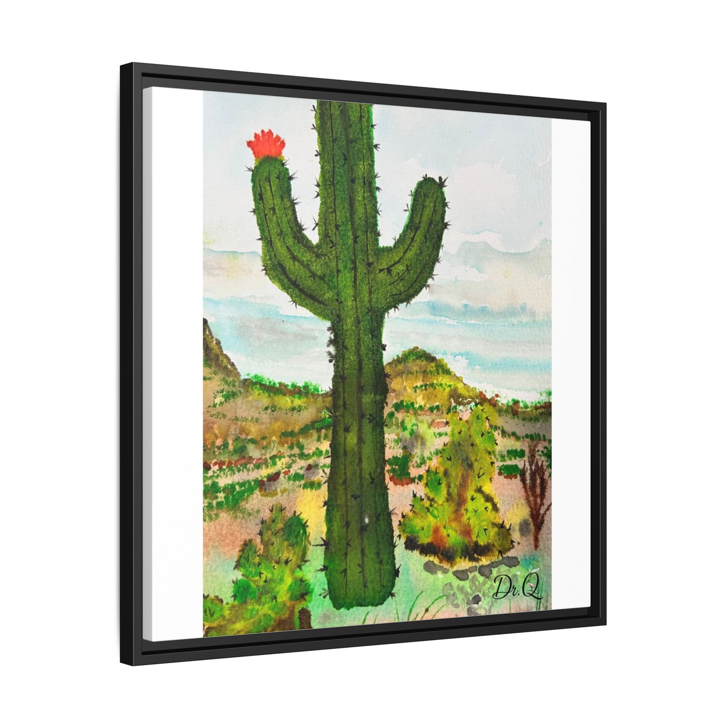 Framed Cactus Canvas Print — Desert Watercolor Wall Art