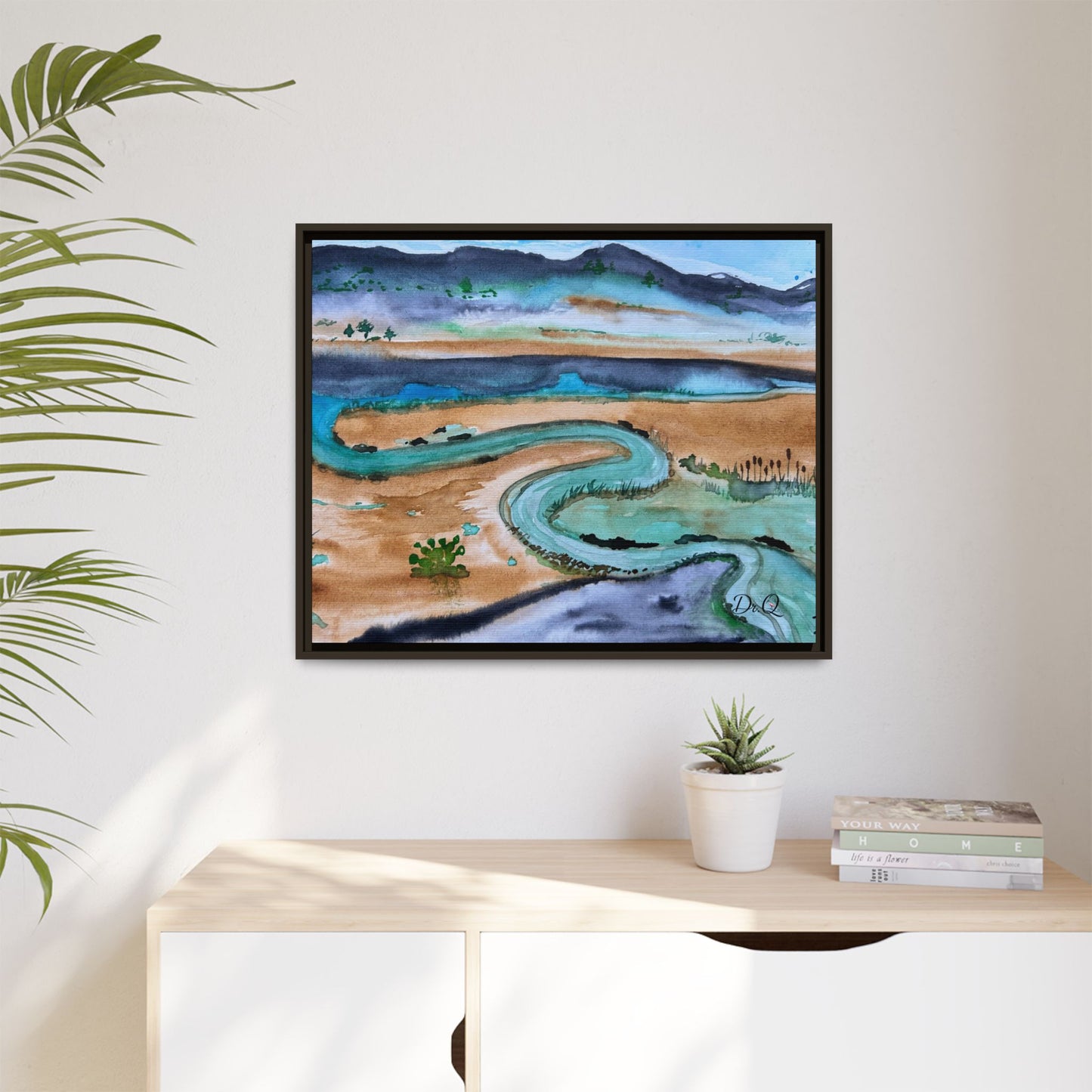 Winding River by Dr. Q - Framed Matte Canvas Watercolor Wall Art