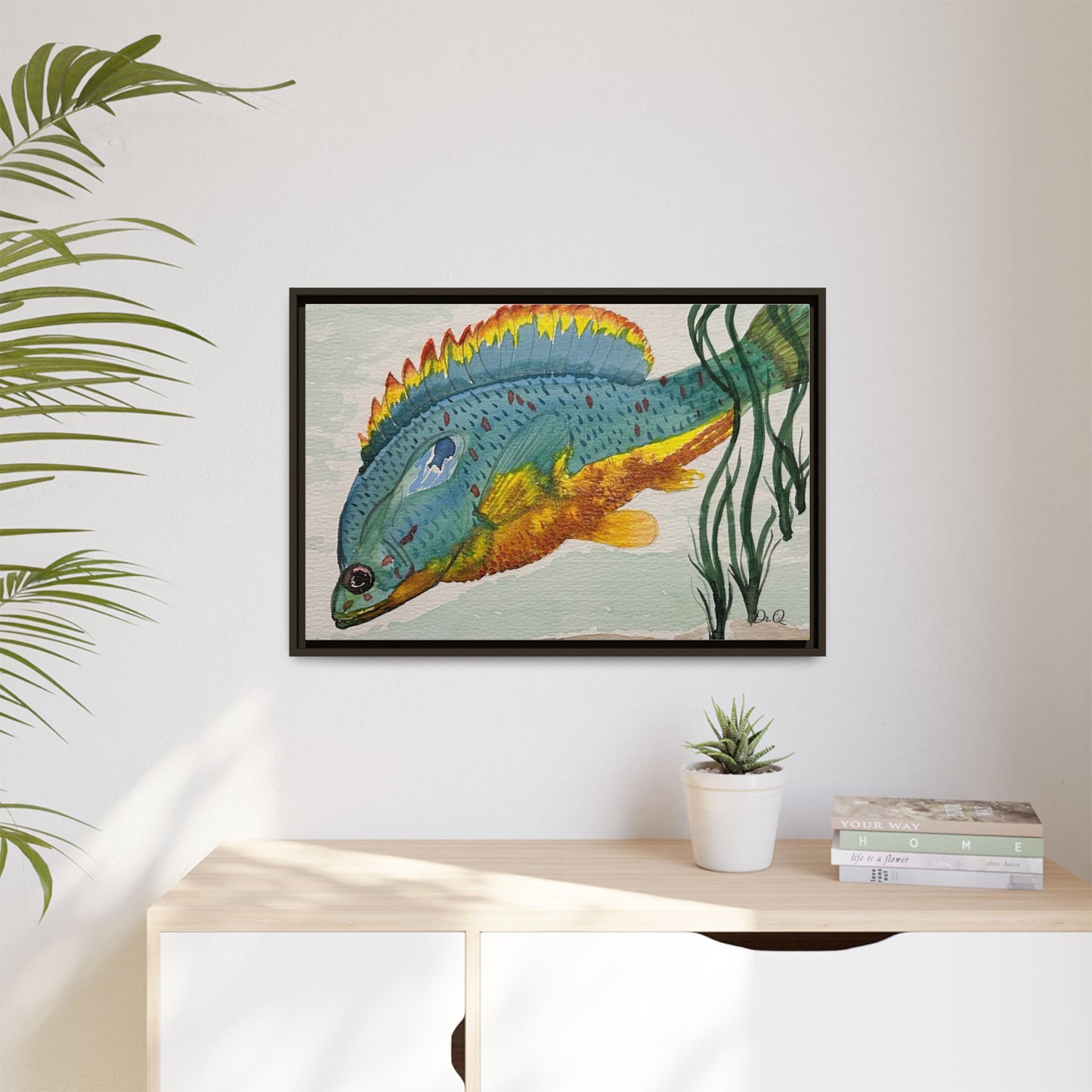 Texas Spotted Sunfish Watercolor Wall Art - Framed Matte Canvas