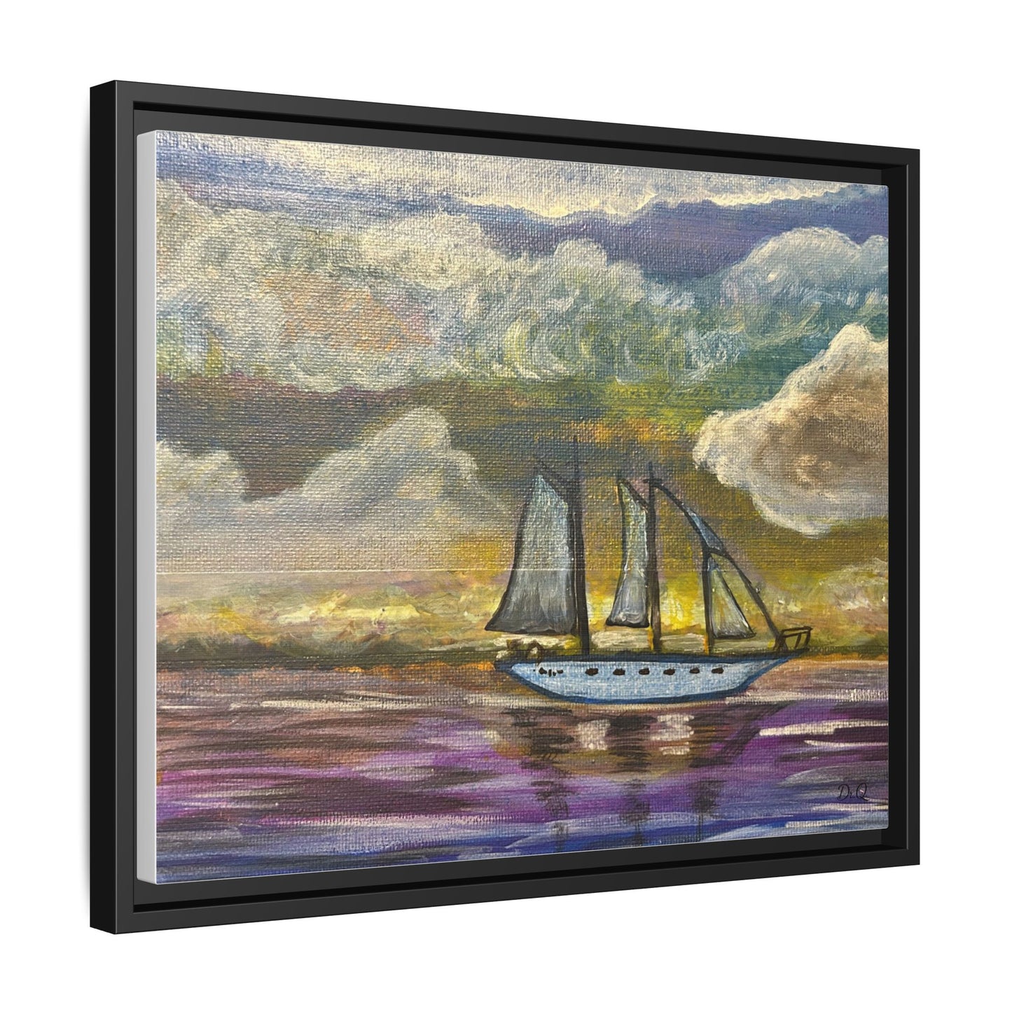 Framed Matte Canvas Sailboat Painting — Serene Seascape Wall Art