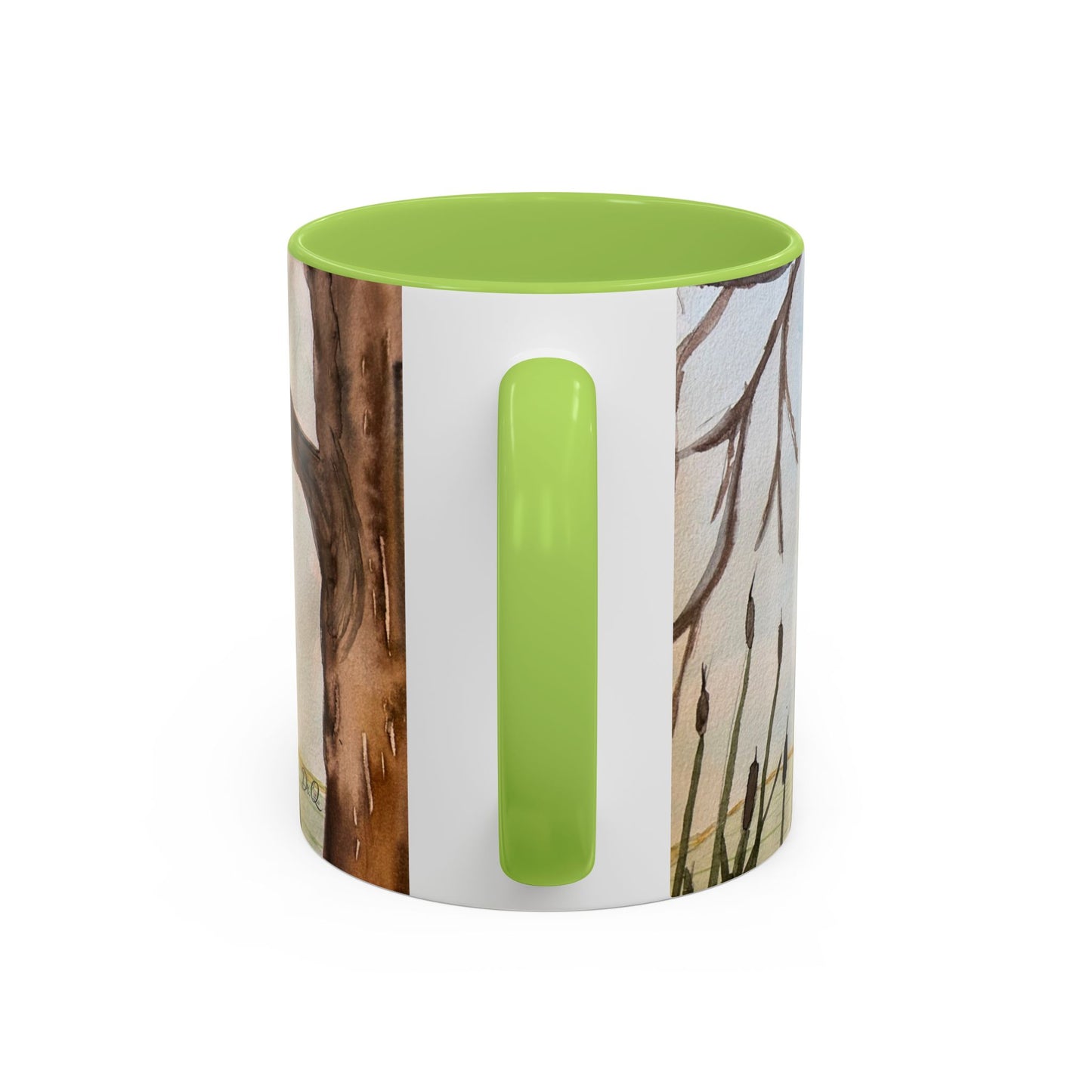 Green Heron Watercolor Accent Coffee Mug — Nature Bird Watercolor (11/15oz)