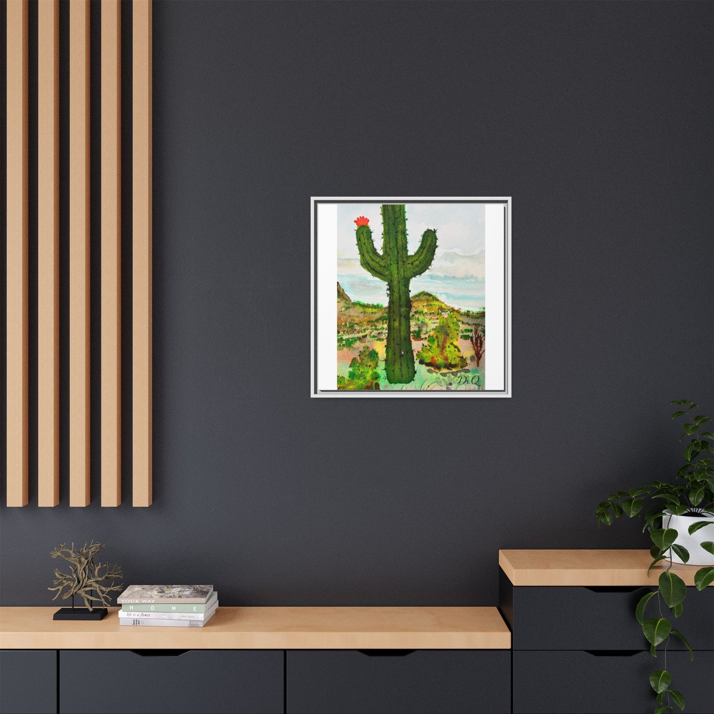 Framed Cactus Canvas Print — Desert Watercolor Wall Art
