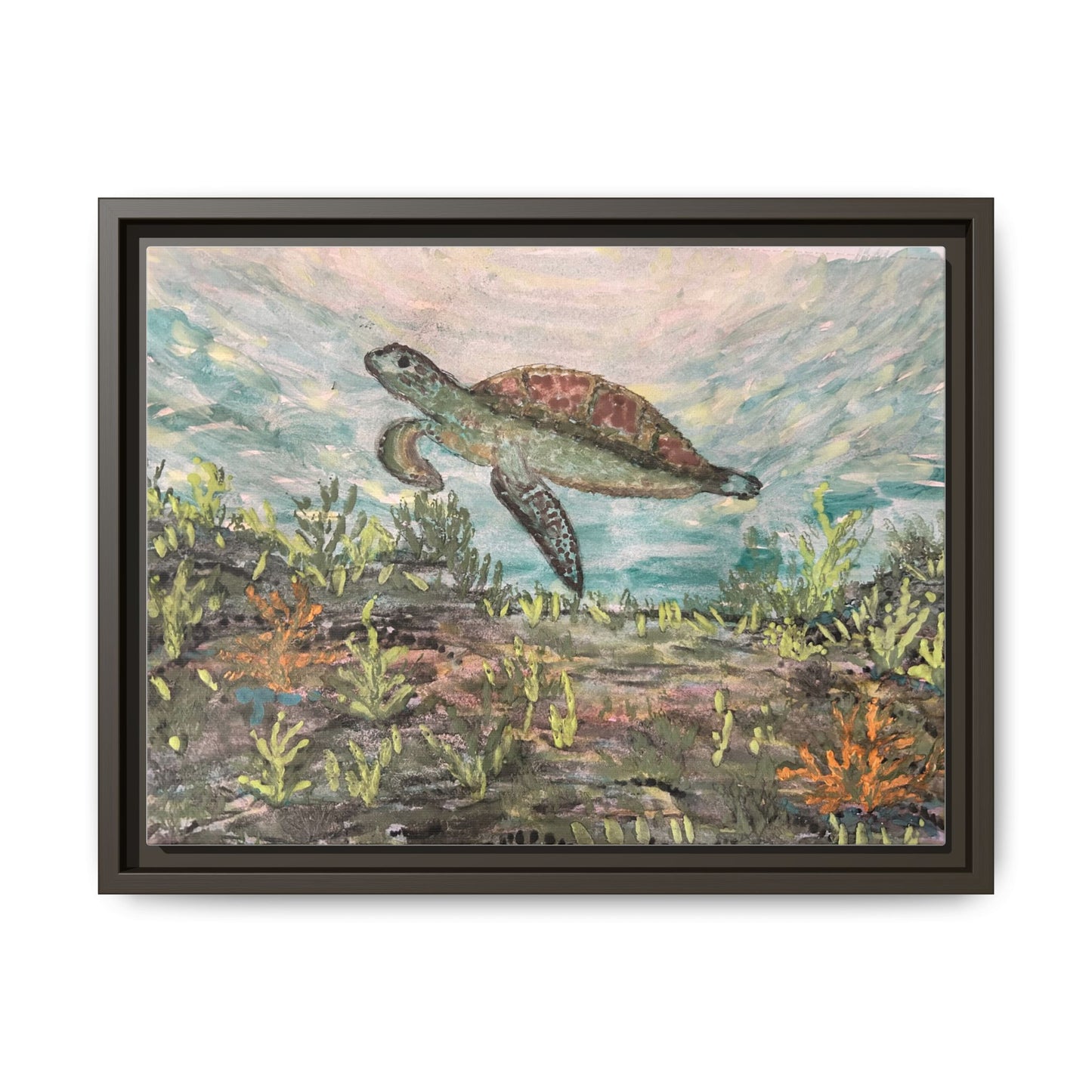 Sea Turtle Matte Canvas, Framed (Multi-color)
