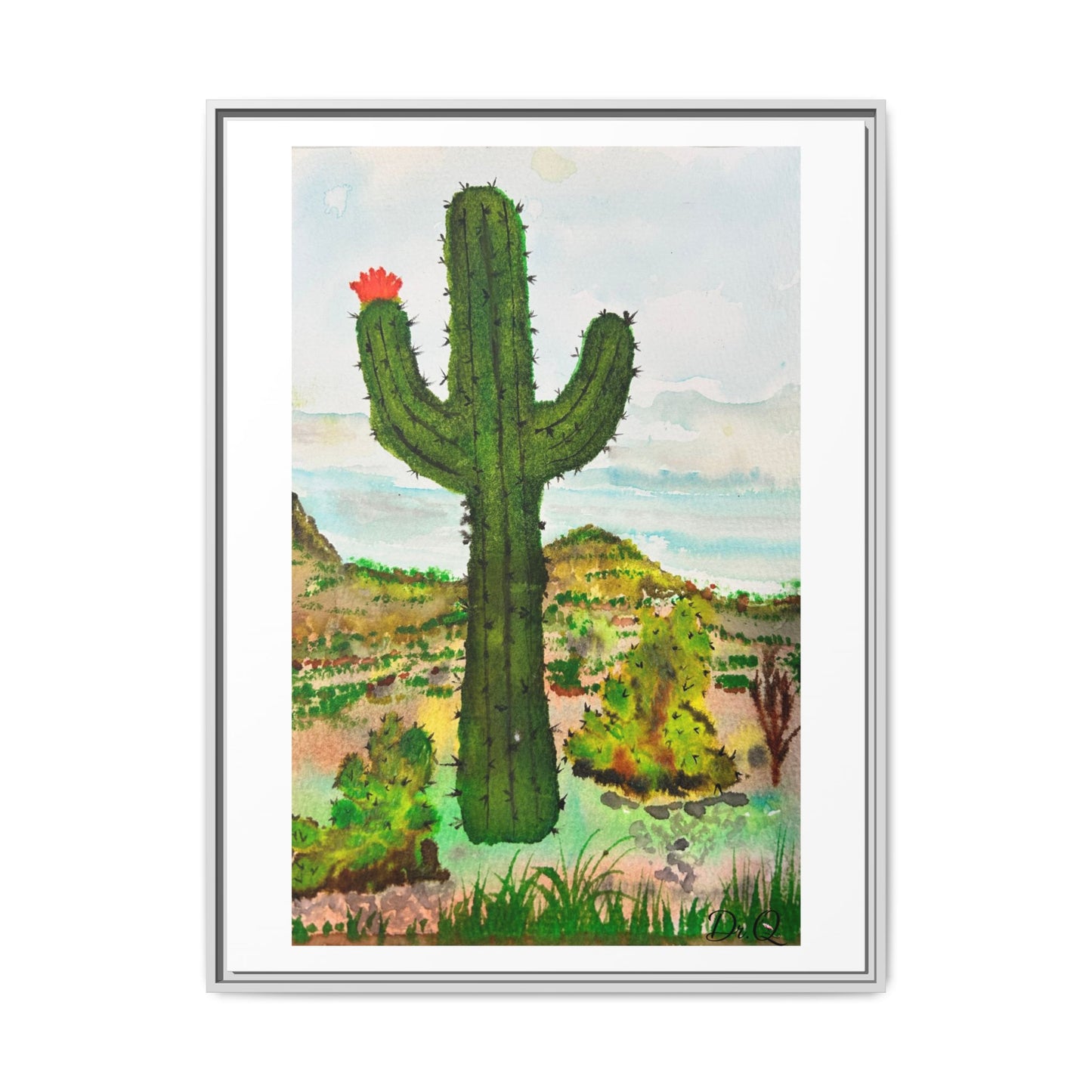 Framed Cactus Canvas Print — Desert Watercolor Wall Art