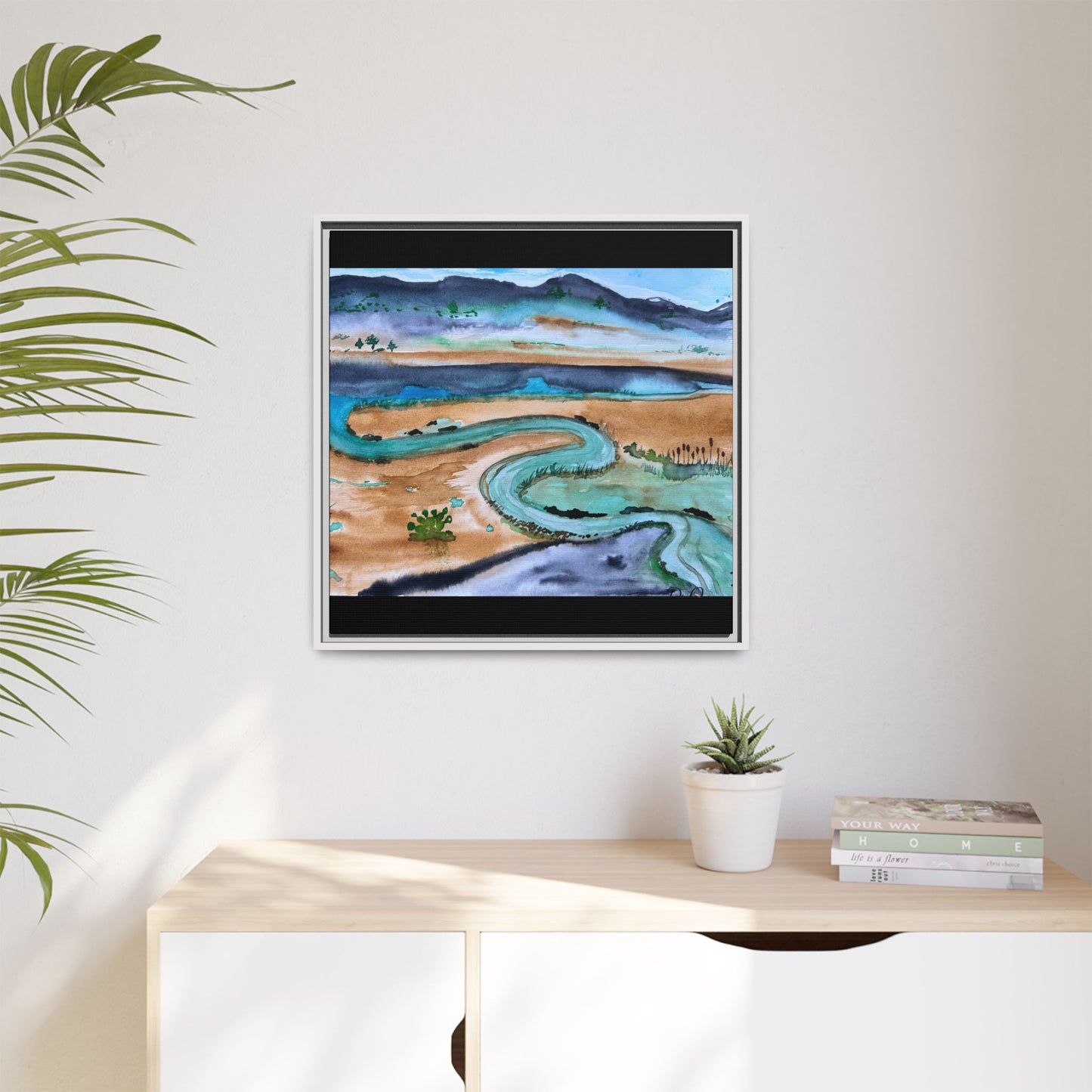 Winding River by Dr. Q - Framed Matte Canvas Watercolor Wall Art