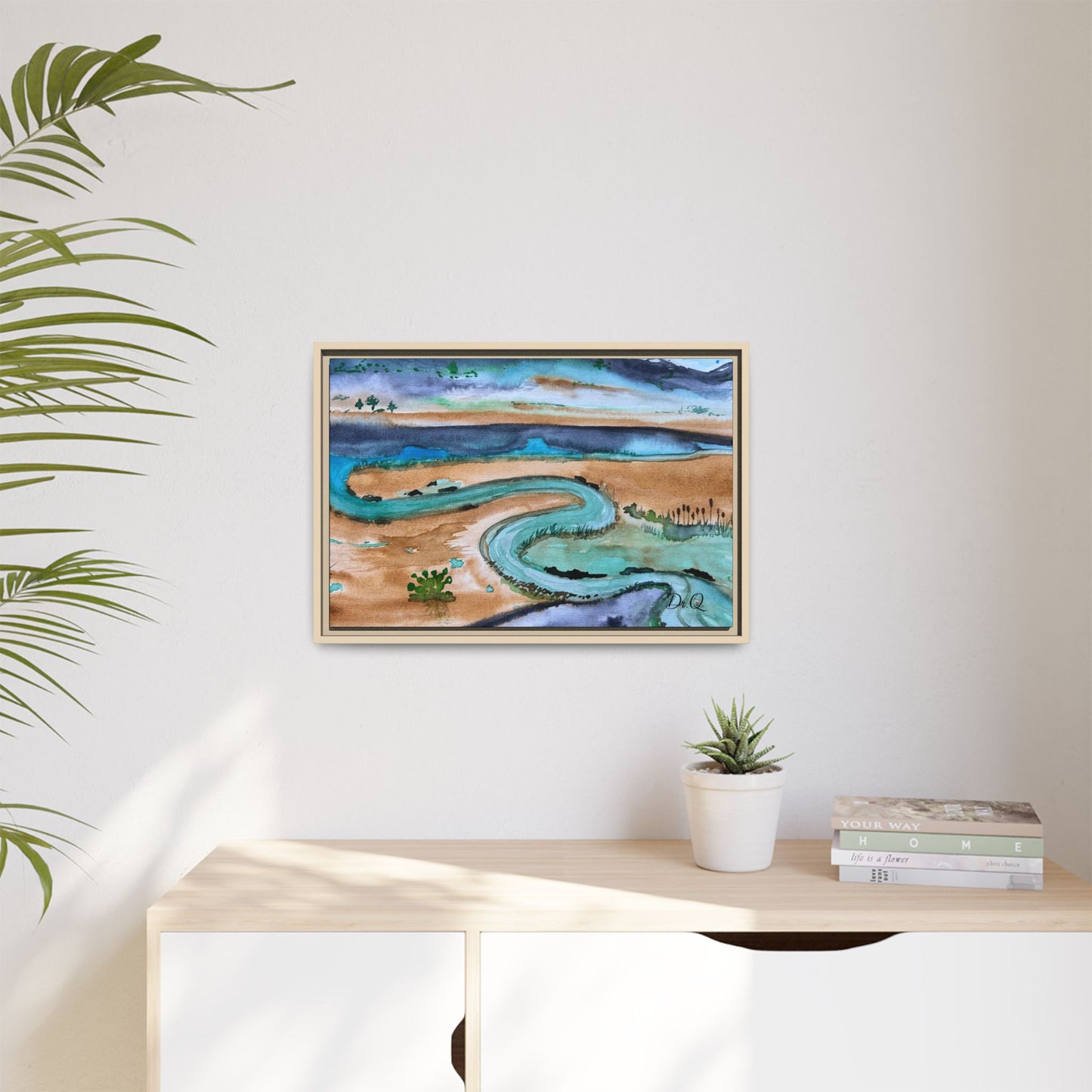Winding River by Dr. Q - Framed Matte Canvas Watercolor Wall Art