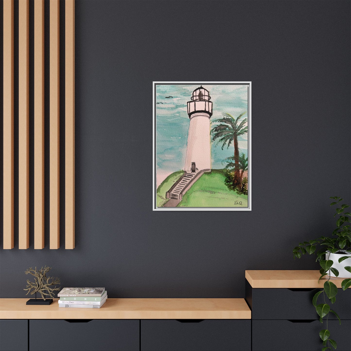 Lighthouse Palm Matte Framed Canvas Print