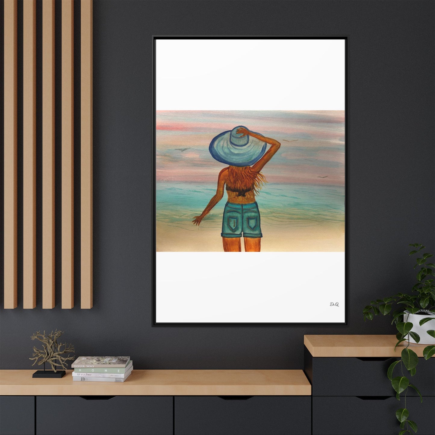 " My Sweet Girl" at the Beach Vibes Framed Canvas Art - Summer Sunset Decor