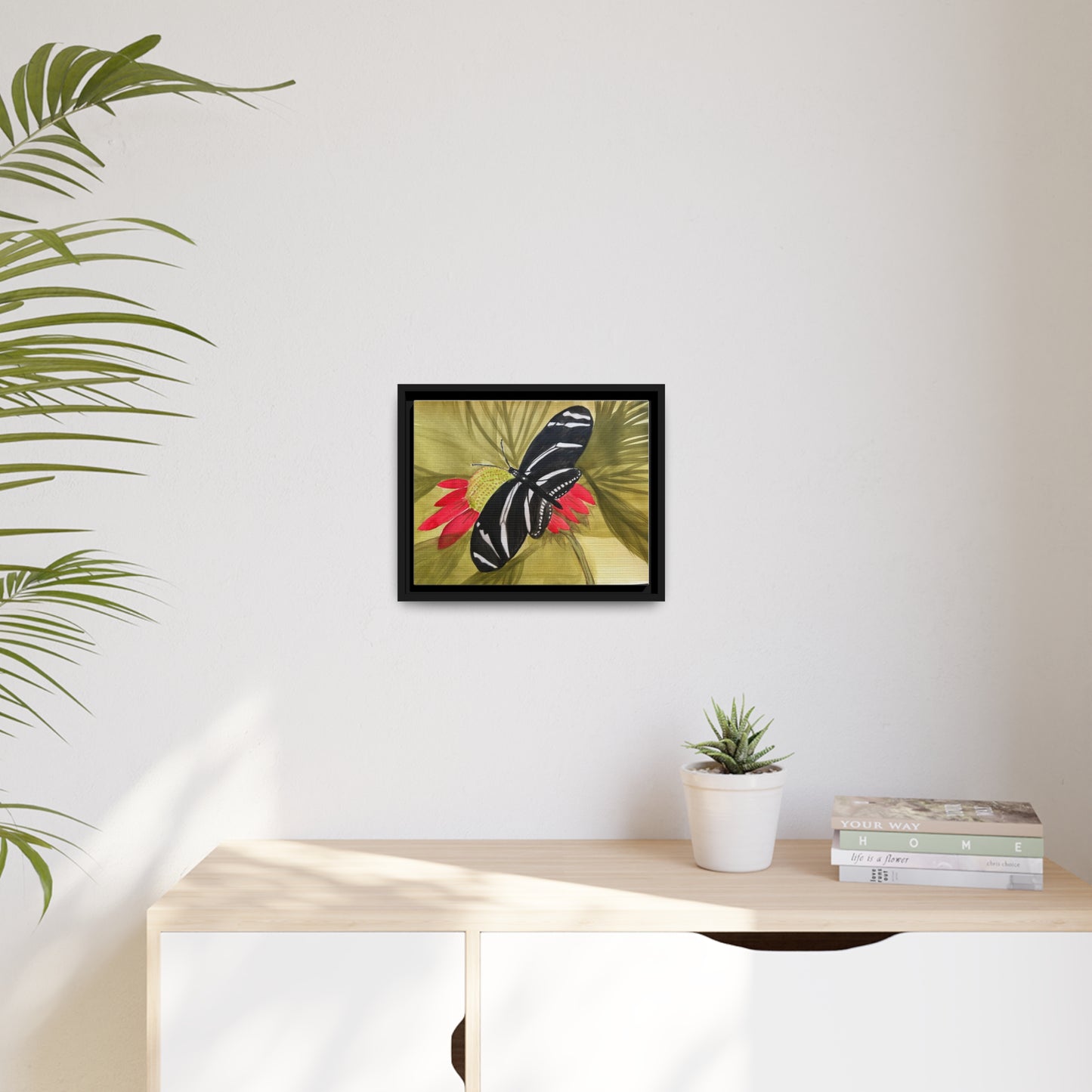 Butterfly Watercolor Print Matte Canvas, Black Frame