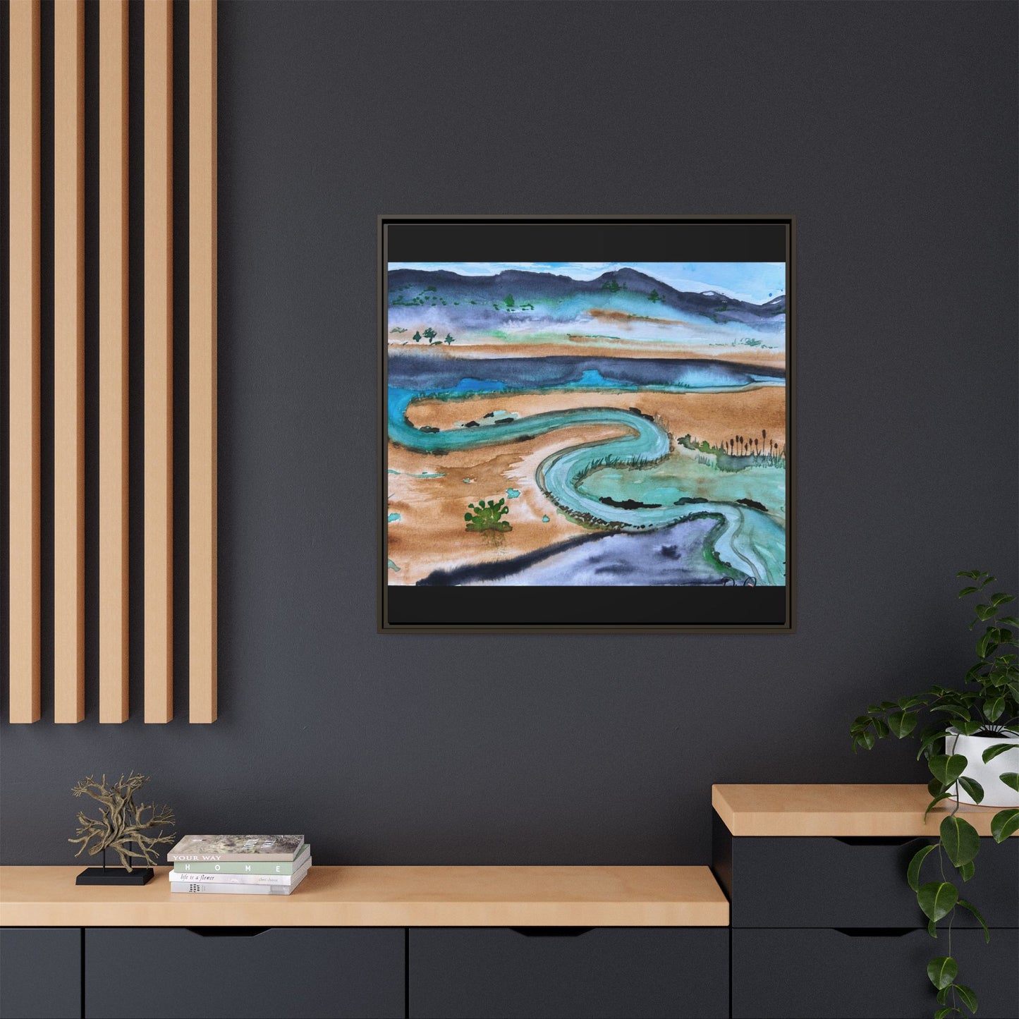 Winding River by Dr. Q - Framed Matte Canvas Watercolor Wall Art