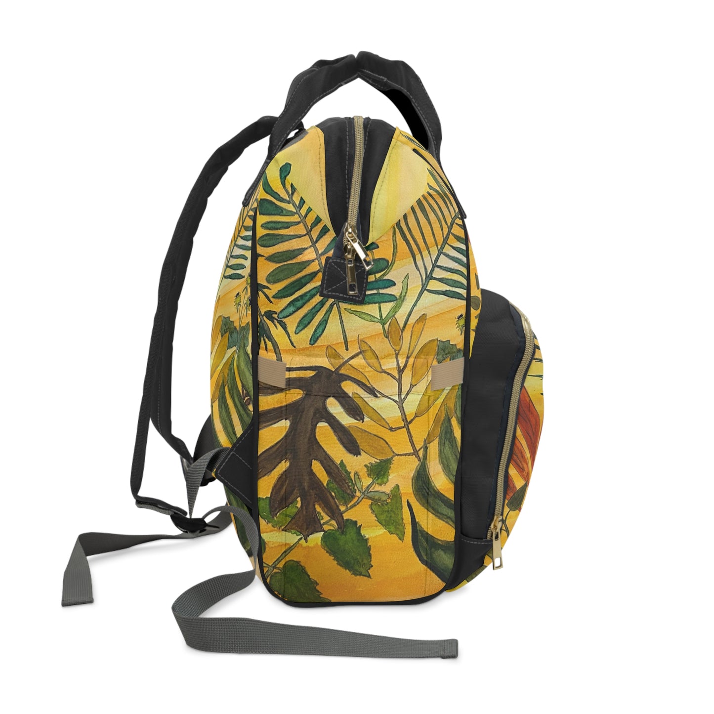 Tropical Floral Diaper Backpack — Yellow Jungle Baby Changing Bag