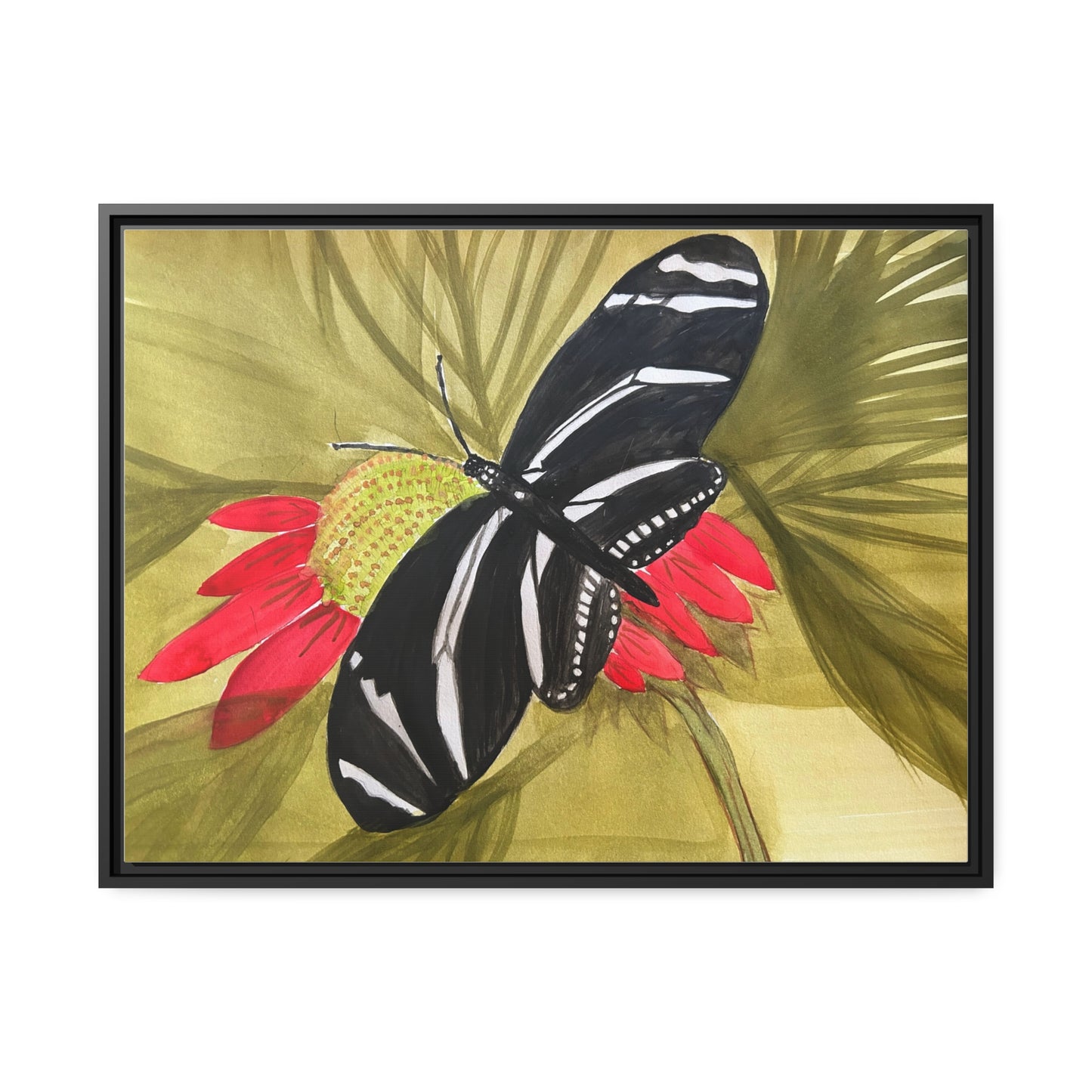 Butterfly Watercolor Print Matte Canvas, Black Frame