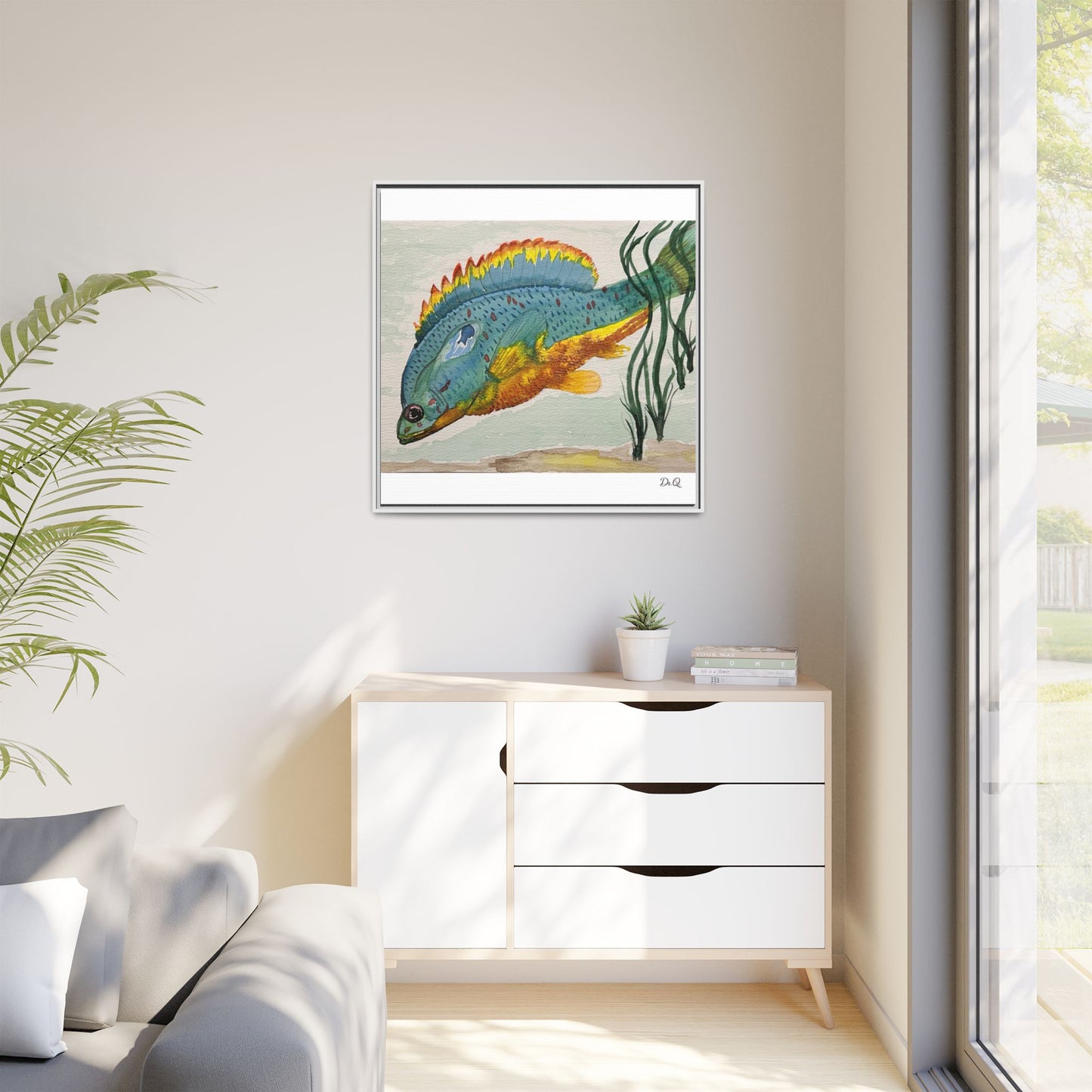 Texas Spotted Sunfish Watercolor Wall Art - Framed Matte Canvas