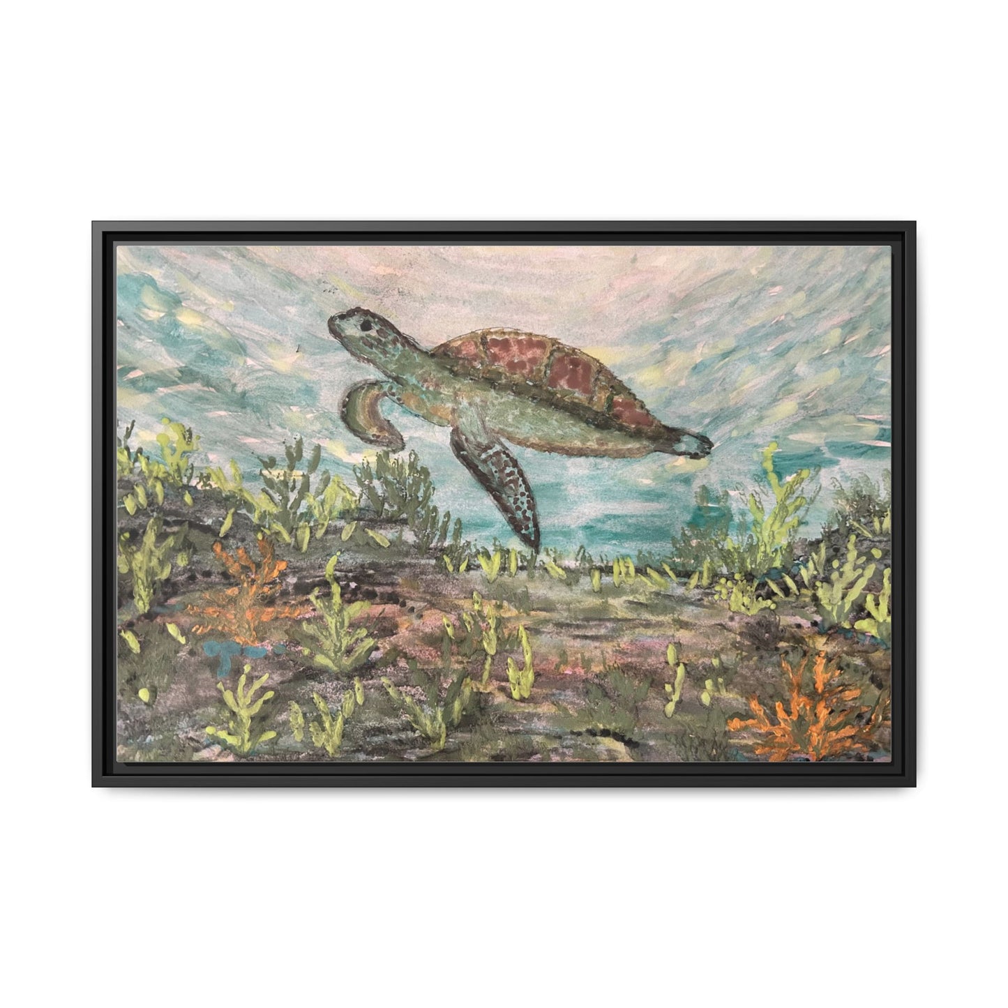 Sea Turtle Matte Canvas, Framed (Multi-color)