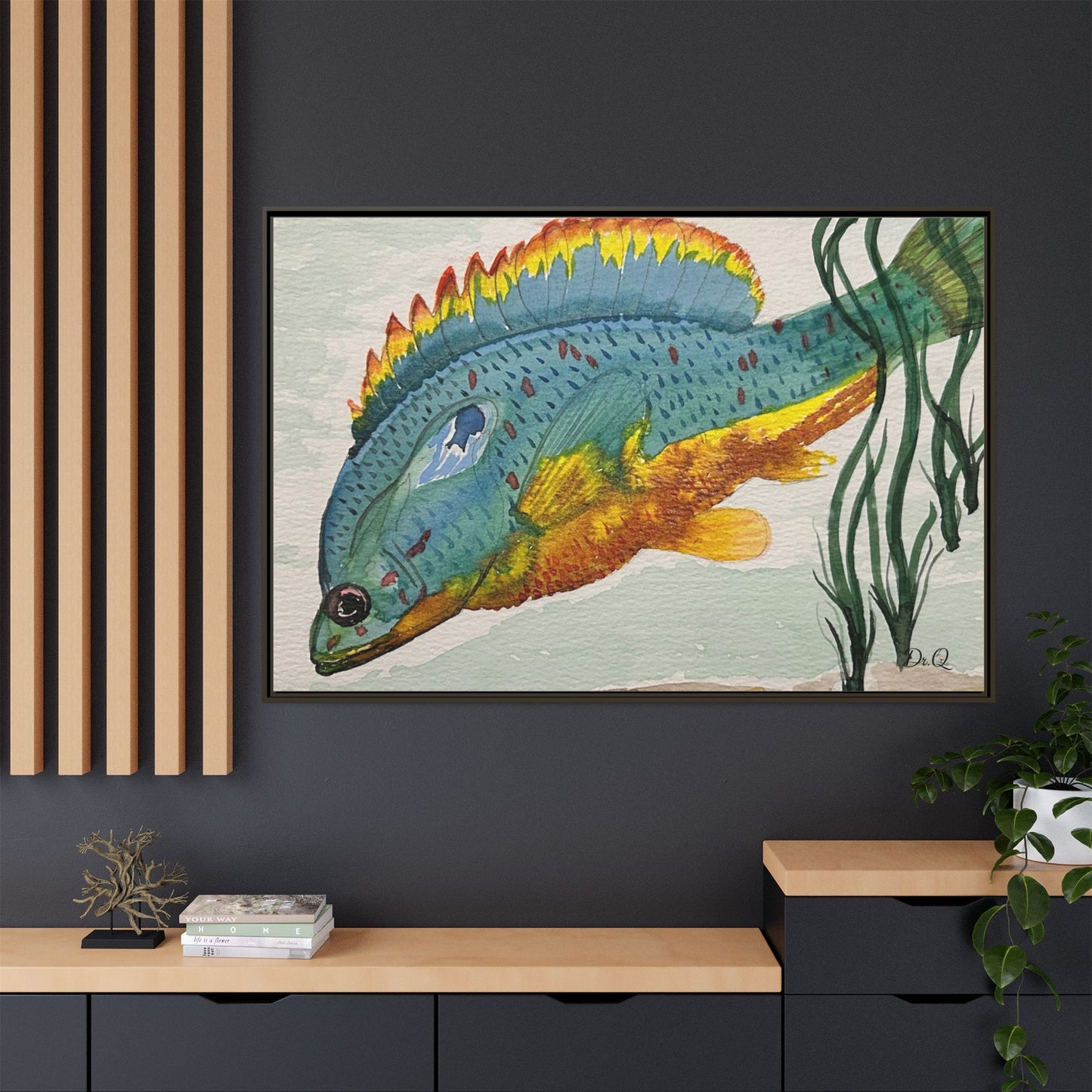 Texas Spotted Sunfish Watercolor Wall Art - Framed Matte Canvas