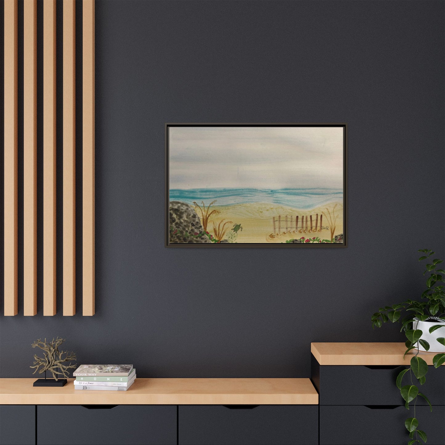 Coastal Beach Scene Matte Canvas Print (Framed)