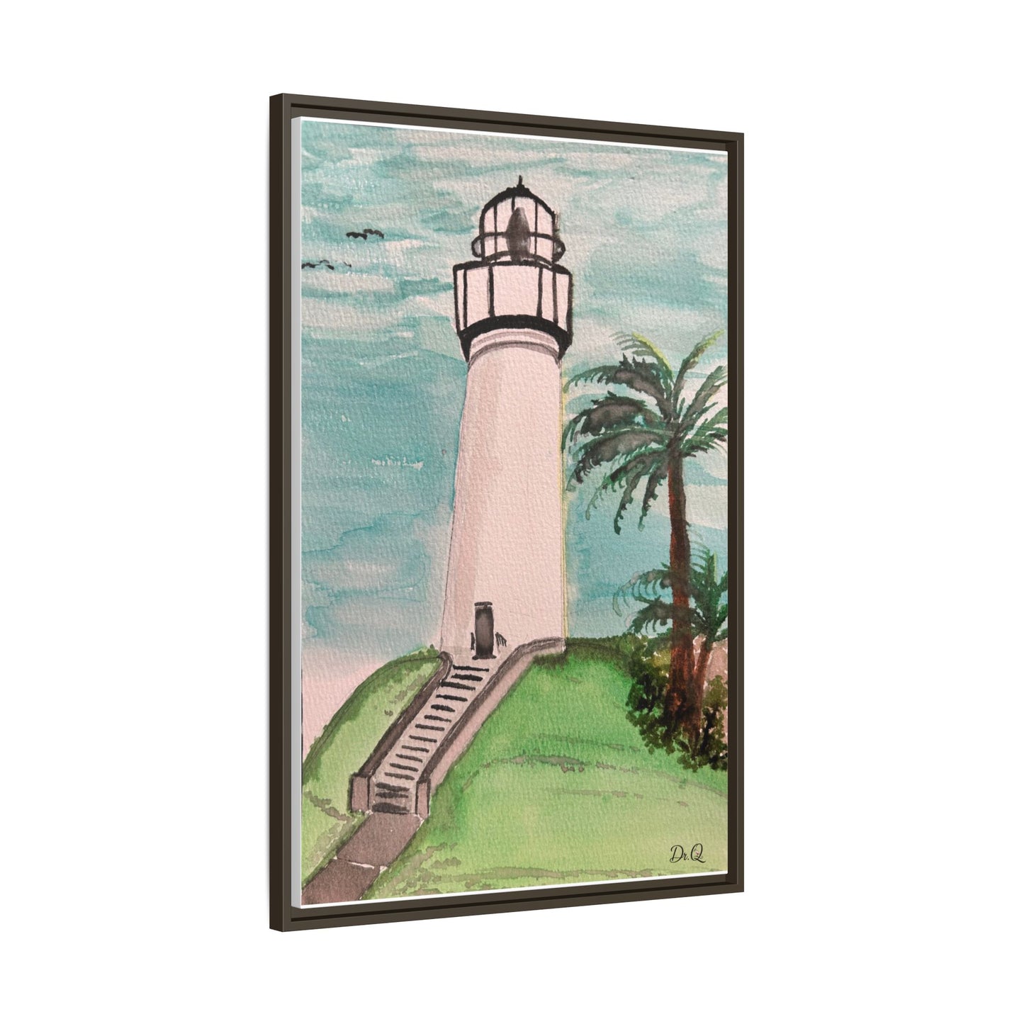 Lighthouse Palm Matte Framed Canvas Print